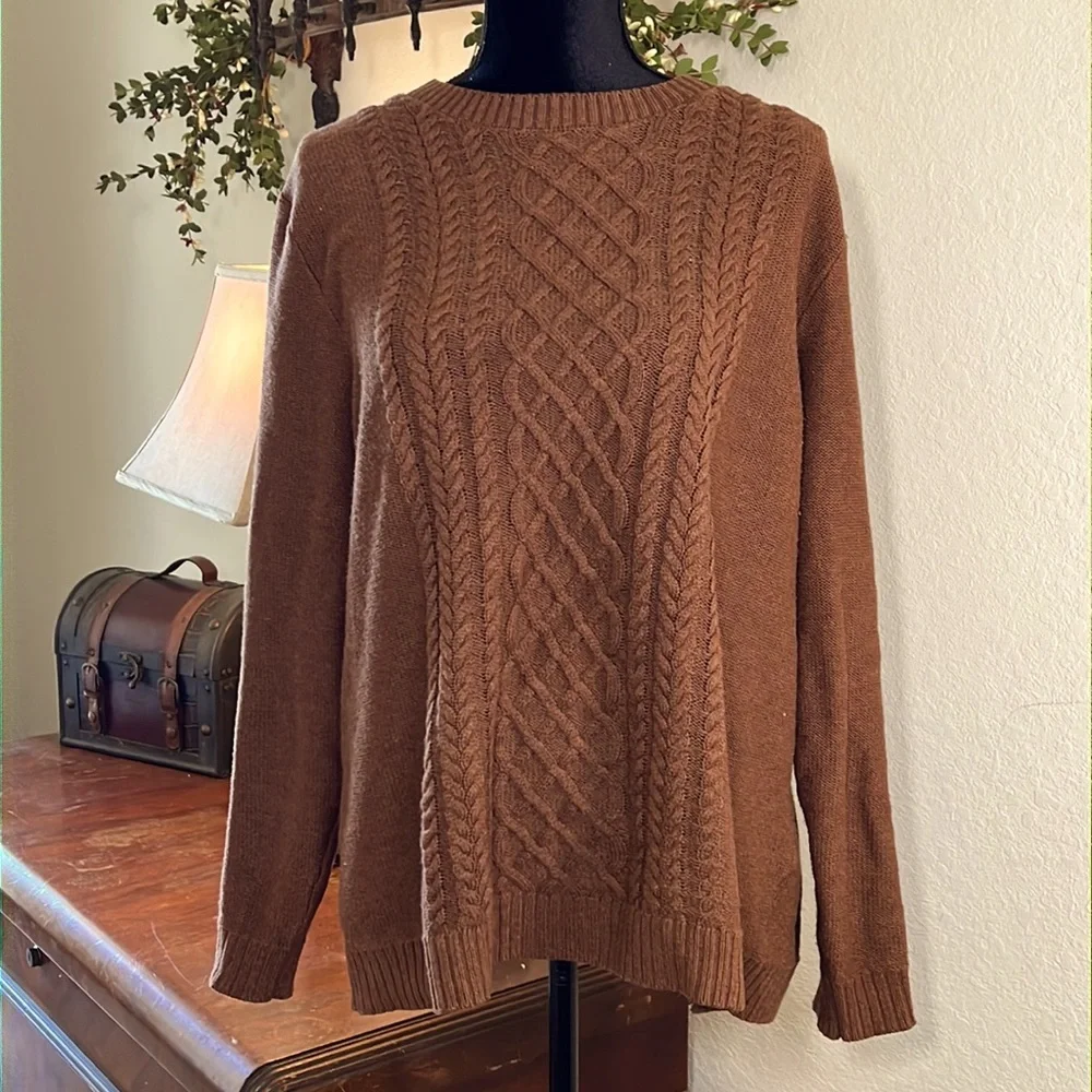 ⭐️ CROFT & BARROW Cozy Soft Brown Cable Sweater - Size XL